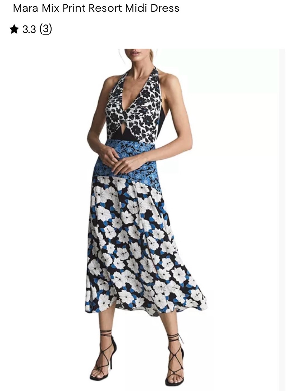Reiss Floral V-Neck Maxi Dress in Black, White & Blue - Picture 4 of 6